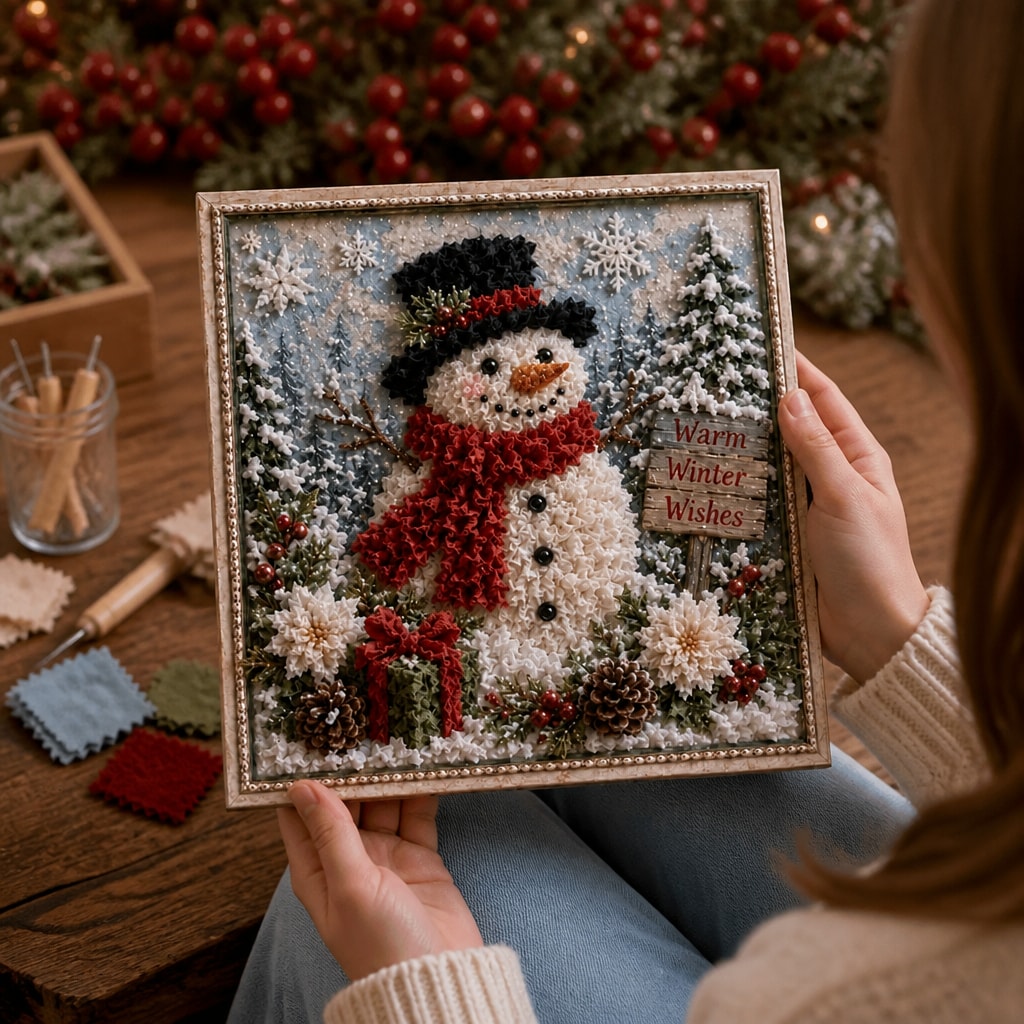 Christmas Yarn Poke Art Kit with Pre-Punched Board and Wooden Tool