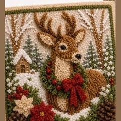 Christmas Yarn Poke Art Kit with Pre-Punched Board and Wooden Tool