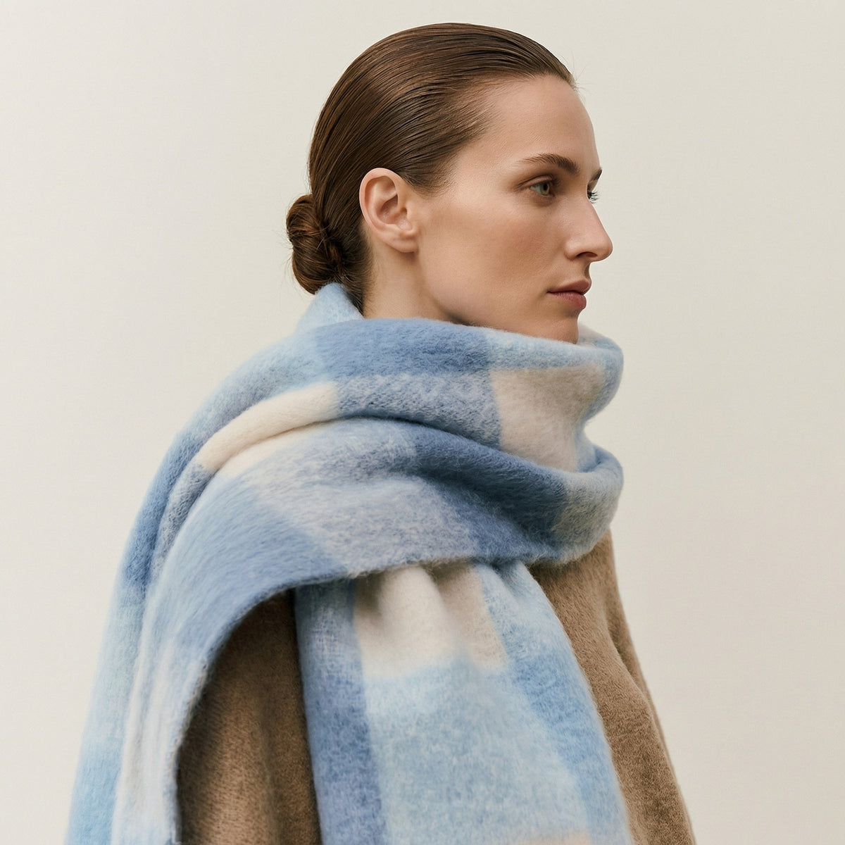 Chunky Oversized Plaid Winter Scarf with Tassel Fringe for Women