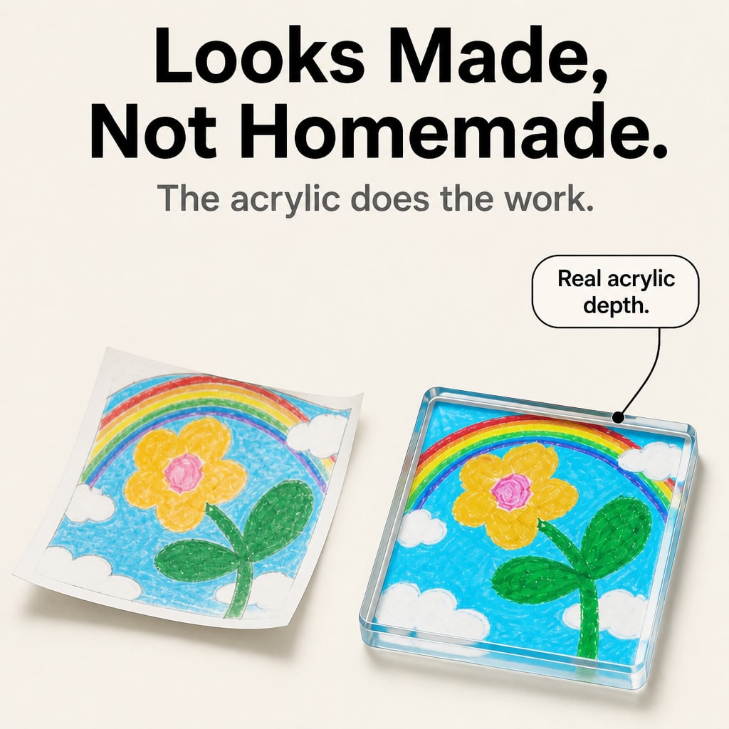 Clear Acrylic Photo Fridge Magnets for Kids Drawings and Artwork
