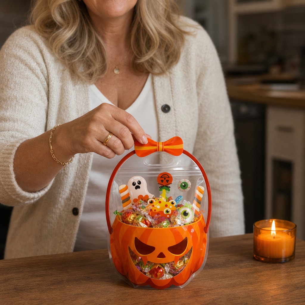 Clear Zipper Halloween Treat Bags with Handles for Candy and Party Favors