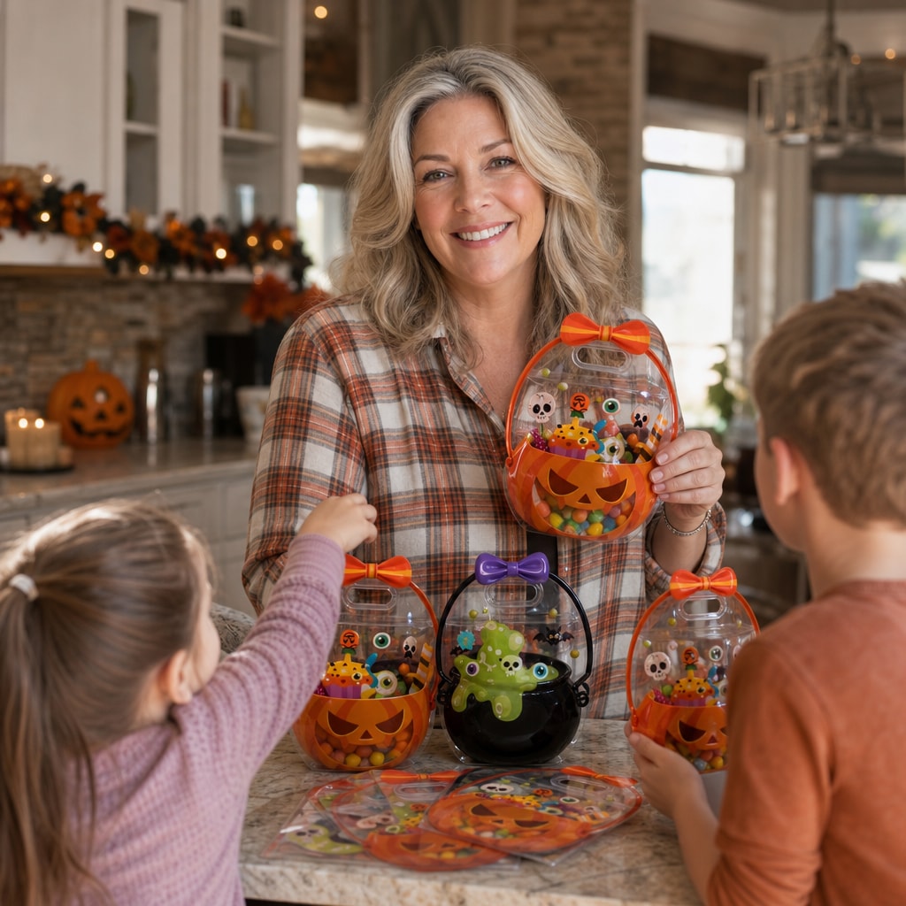Clear Zipper Halloween Treat Bags with Handles for Candy and Party Favors