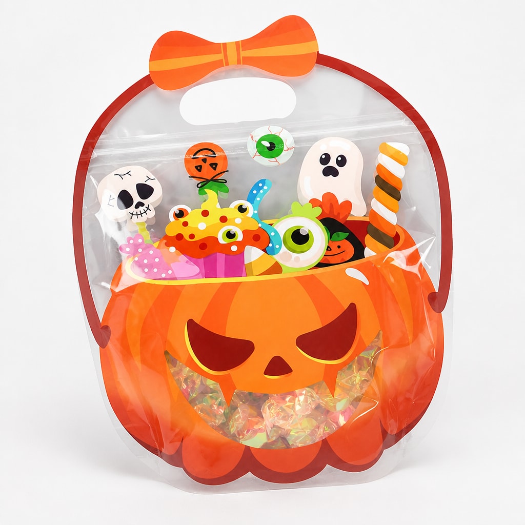 Clear Zipper Halloween Treat Bags with Handles for Candy and Party Favors