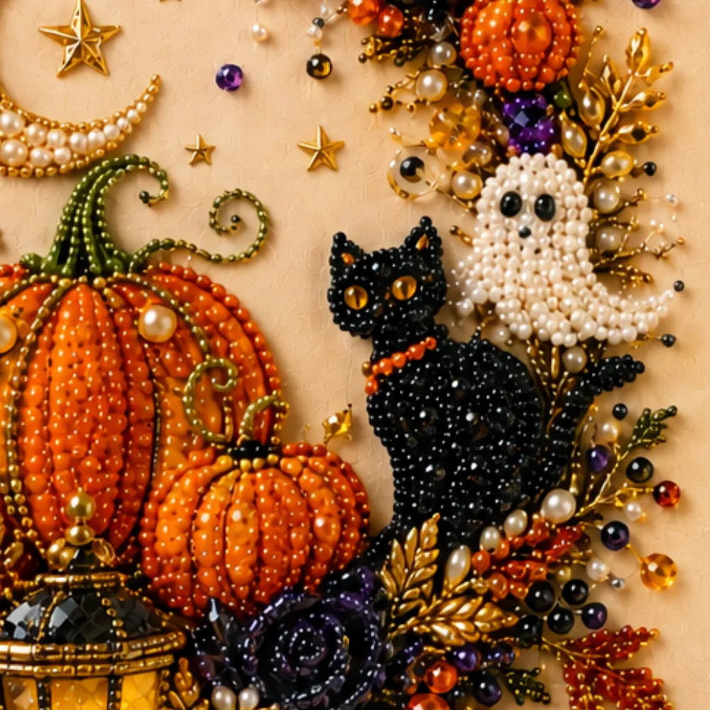 Halloween Pearl Bead Art Craft Kit with Pre-Printed Canvas for Wall Decor