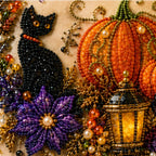 Halloween Pearl Bead Art Craft Kit with Pre-Printed Canvas for Wall Decor