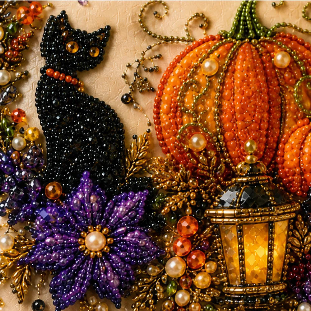 Halloween Pearl Bead Art Craft Kit with Pre-Printed Canvas for Wall Decor