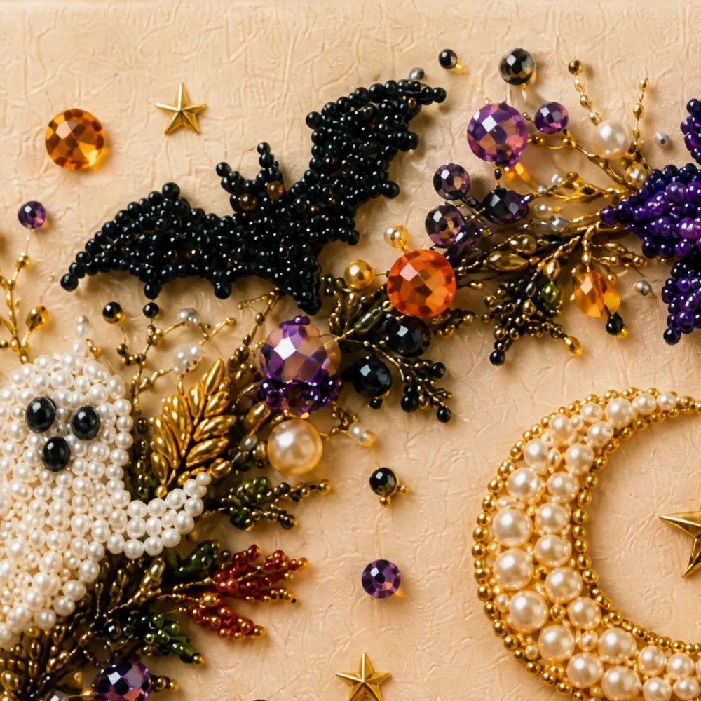 Halloween Pearl Bead Art Craft Kit with Pre-Printed Canvas for Wall Decor