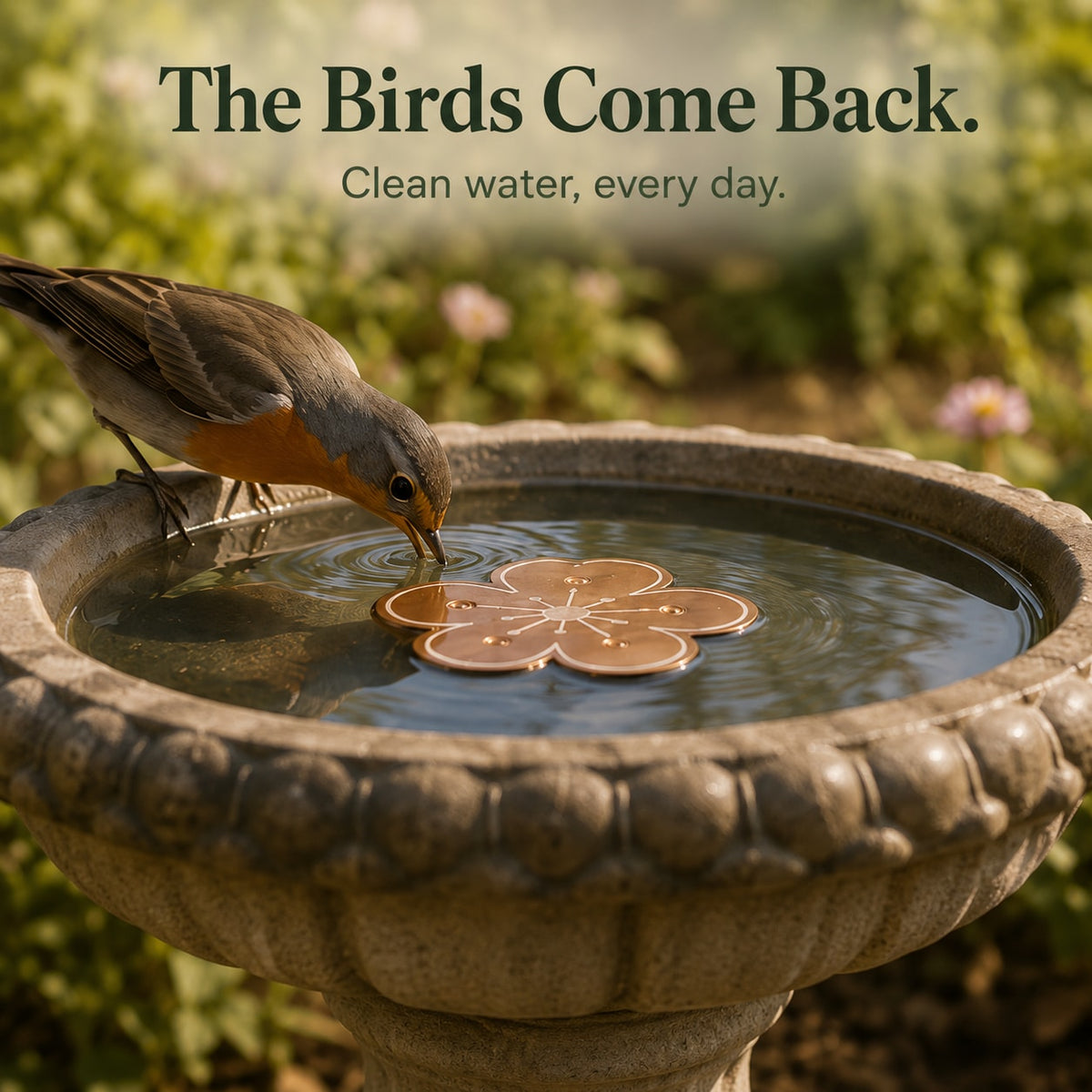 Copper Bird Bath Disc Decorative Flower Insert for Birdbaths and Fountains