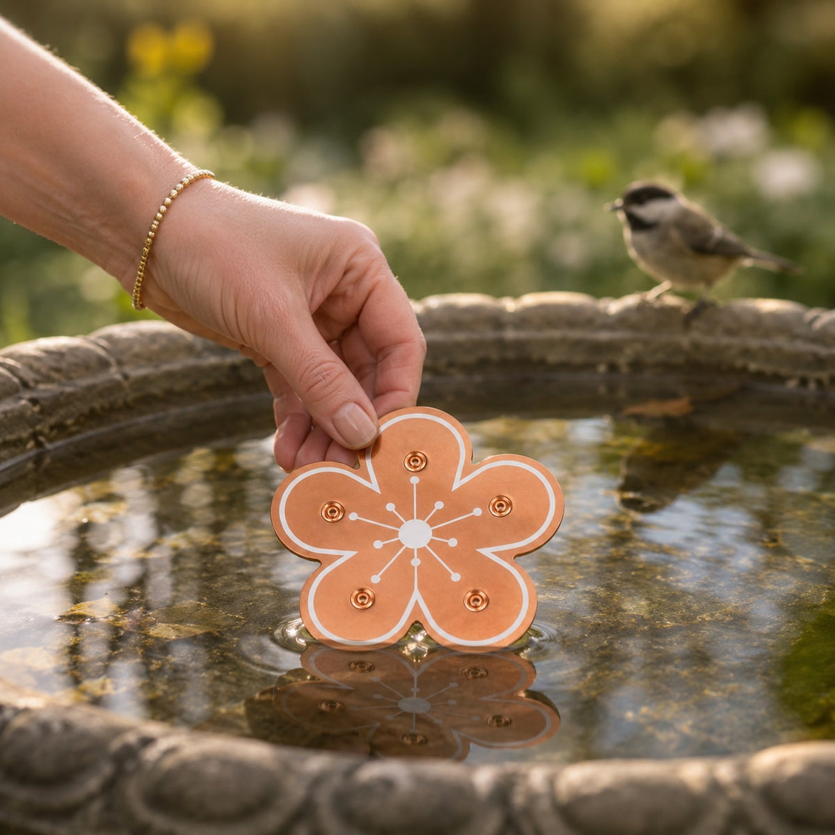 Copper Bird Bath Disc Decorative Flower Insert for Birdbaths and Fountains