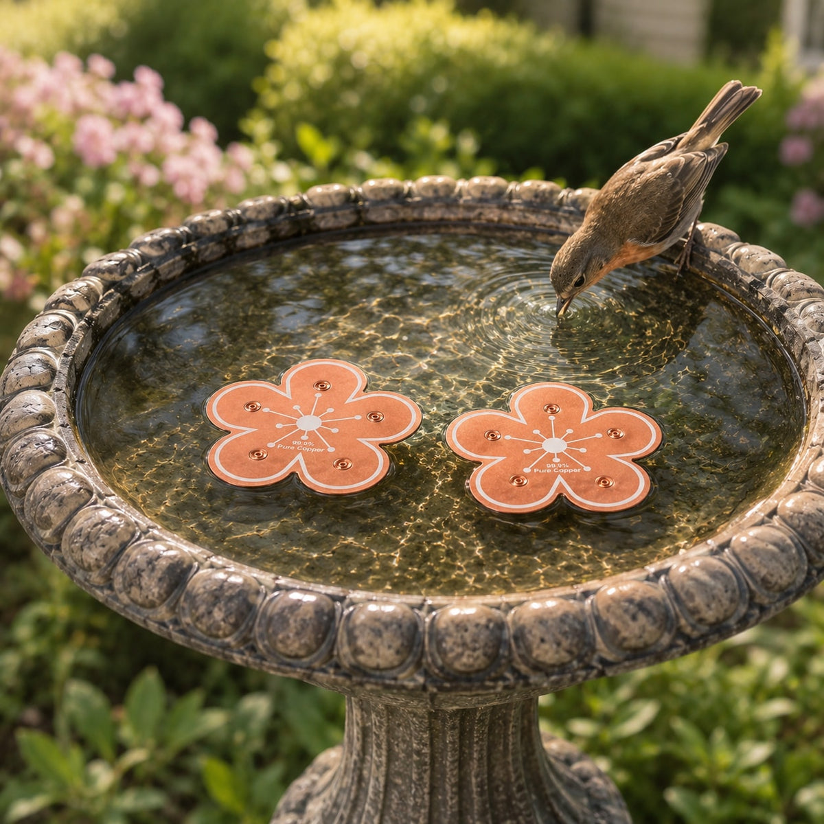 Copper Bird Bath Disc Decorative Flower Insert for Birdbaths and Fountains