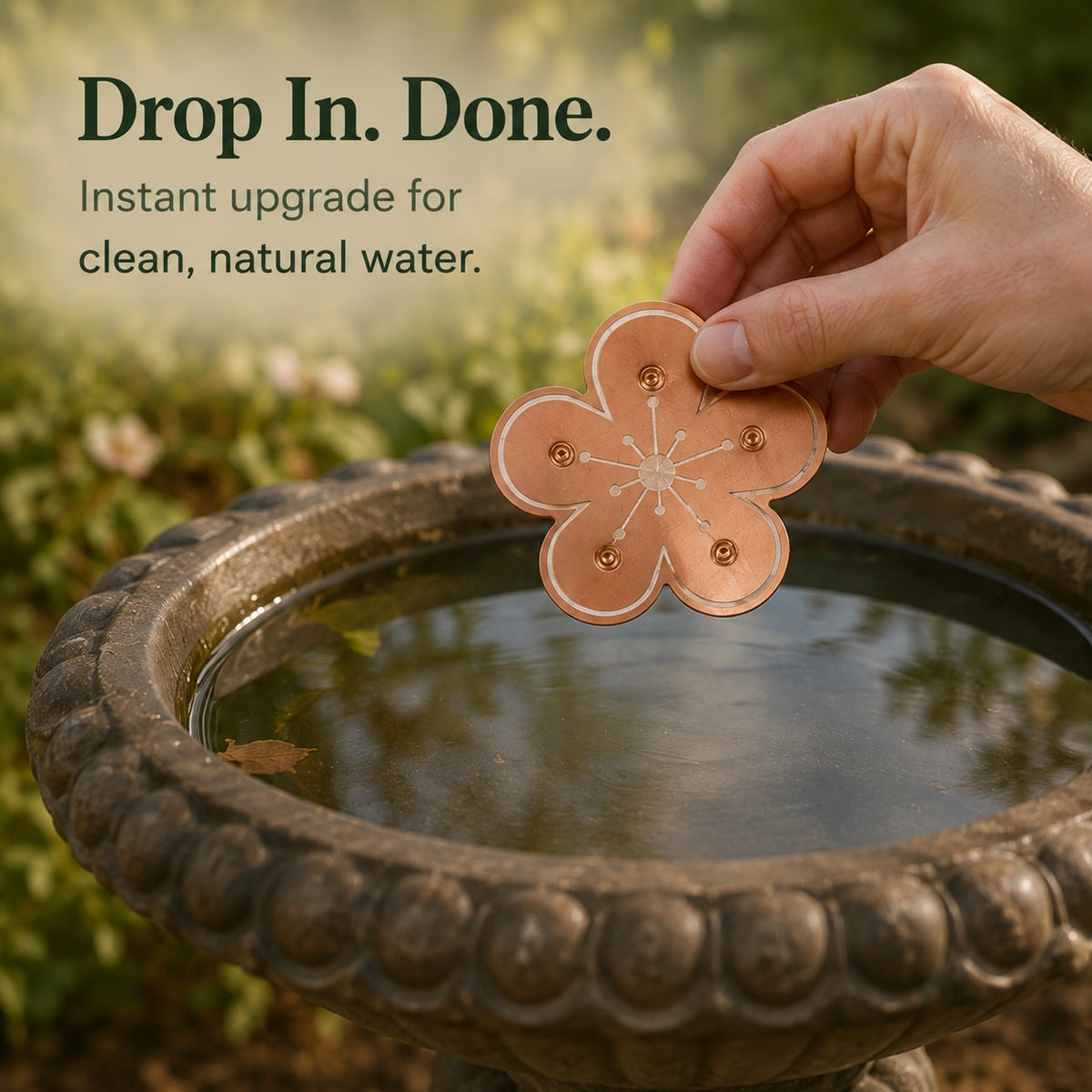 Copper Bird Bath Disc Decorative Flower Insert for Birdbaths and Fountains