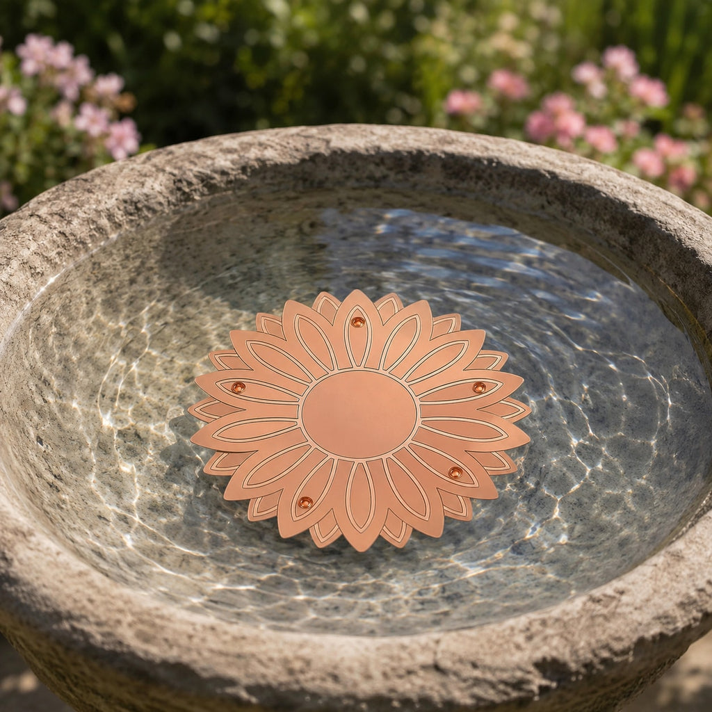 Copper Bird Bath Disc Decorative Flower Insert for Birdbaths and Fountains