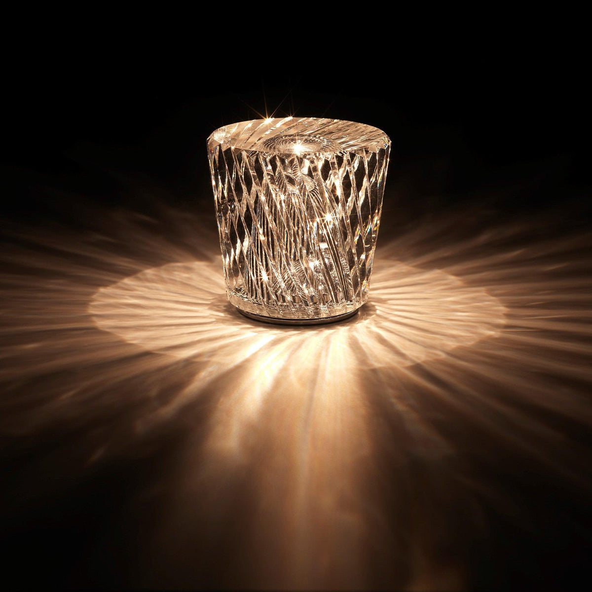Cordless Crystal Table Lamp with Faceted Prism Shade and USB Charging