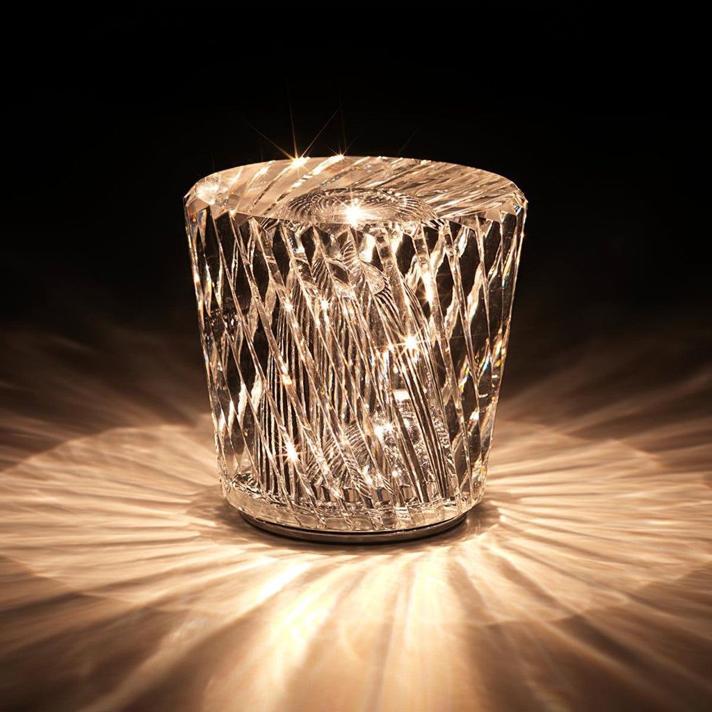 Cordless Crystal Table Lamp with Faceted Prism Shade and USB Charging
