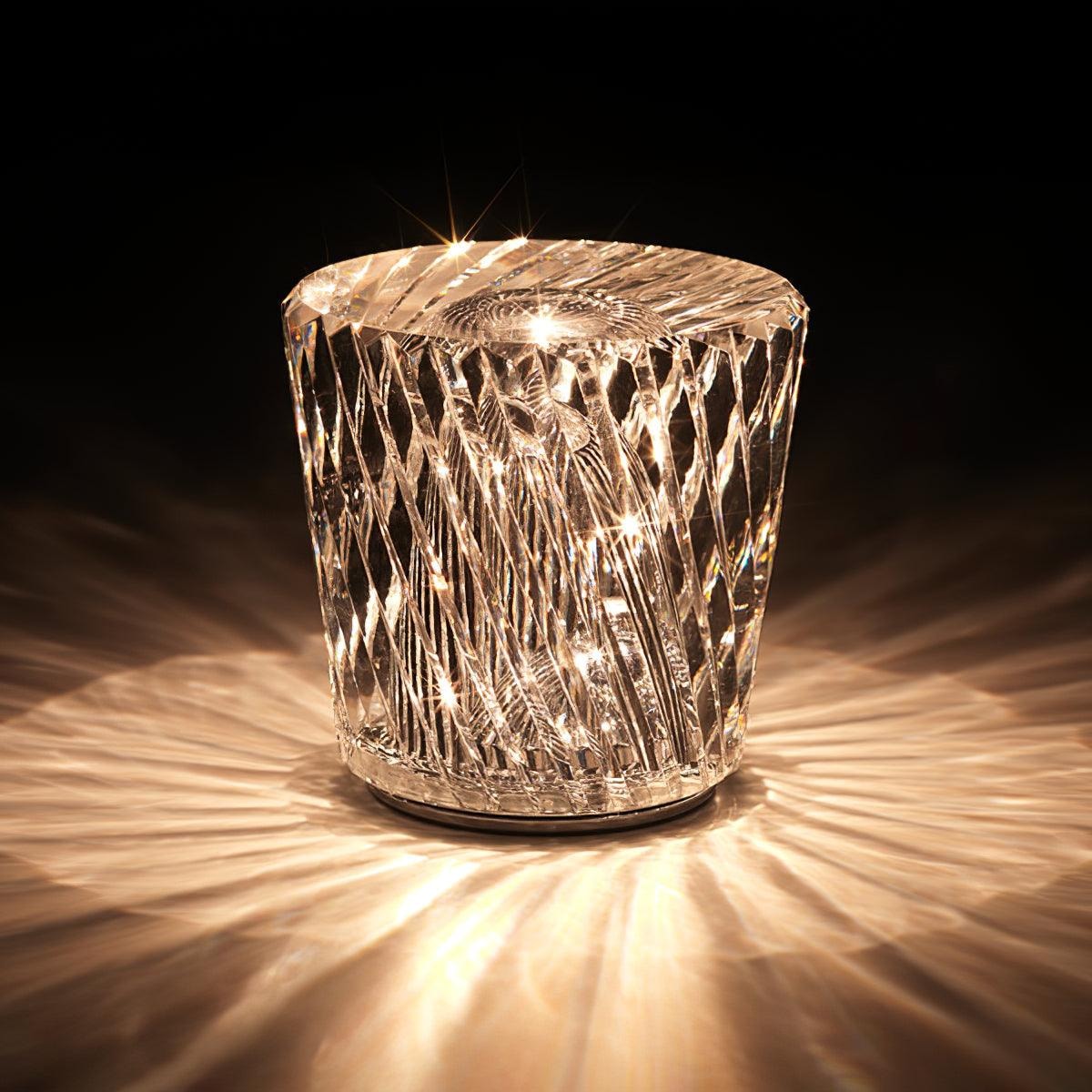 Cordless Crystal Table Lamp with Faceted Prism Shade and USB Charging