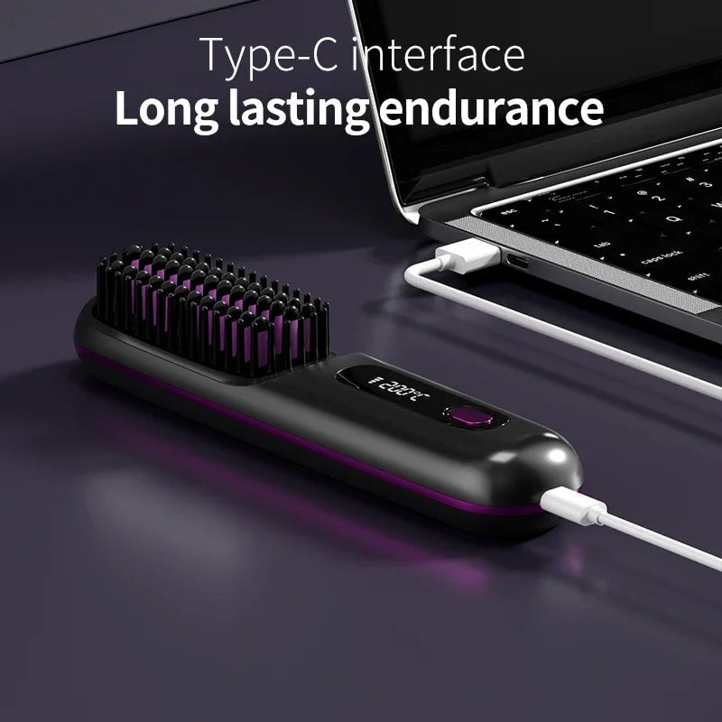 Cordless Hair Straightener Brush with Ceramic Heating and LCD Display