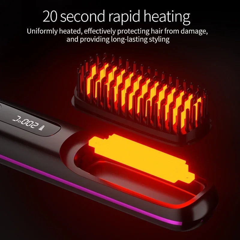 Cordless Hair Straightener Brush with Ceramic Heating and LCD Display