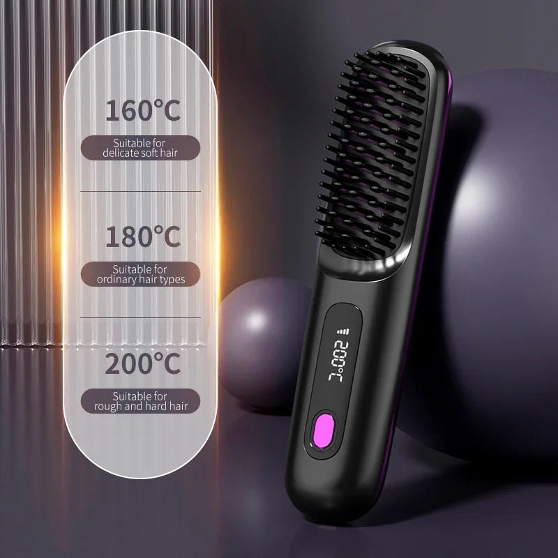 Cordless Hair Straightener Brush with Ceramic Heating and LCD Display