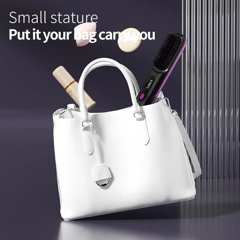 Cordless Hair Straightener Brush with Ceramic Heating and LCD Display