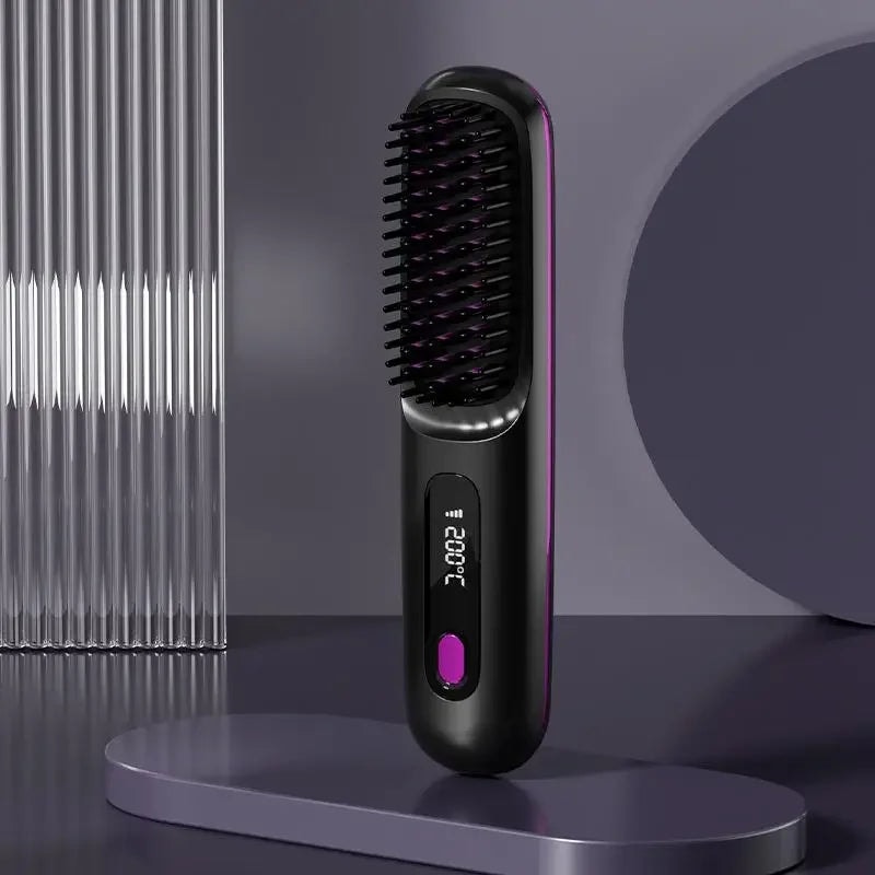 Cordless Hair Straightener Brush with Ceramic Heating and LCD Display