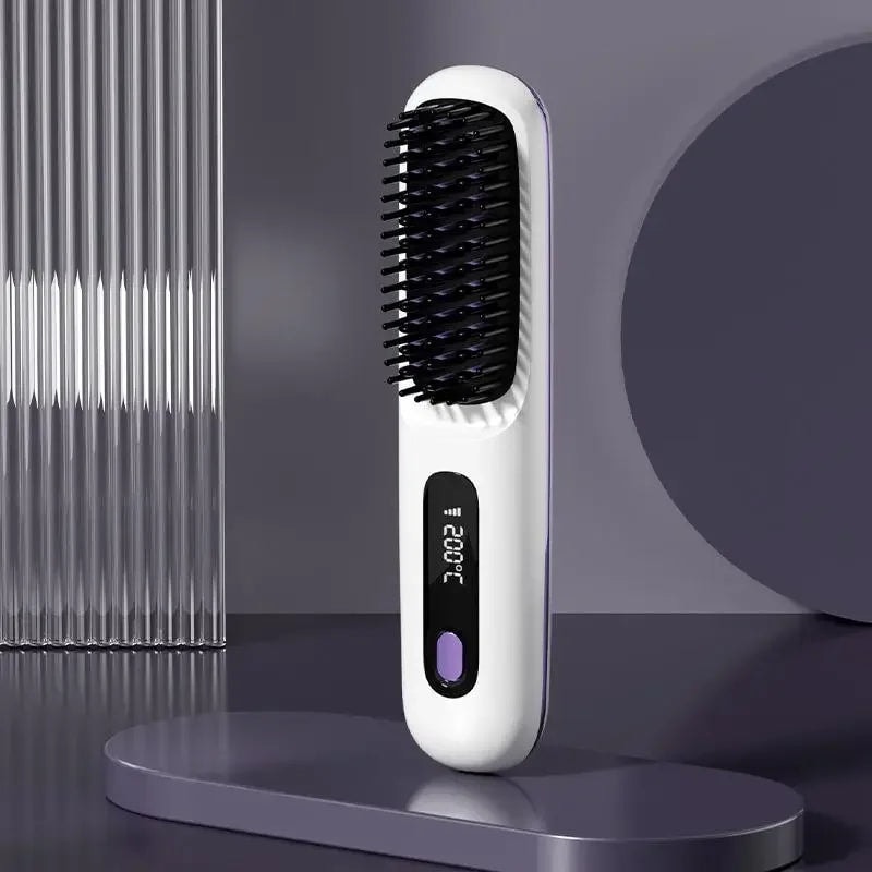 Cordless Hair Straightener Brush with Ceramic Heating and LCD Display
