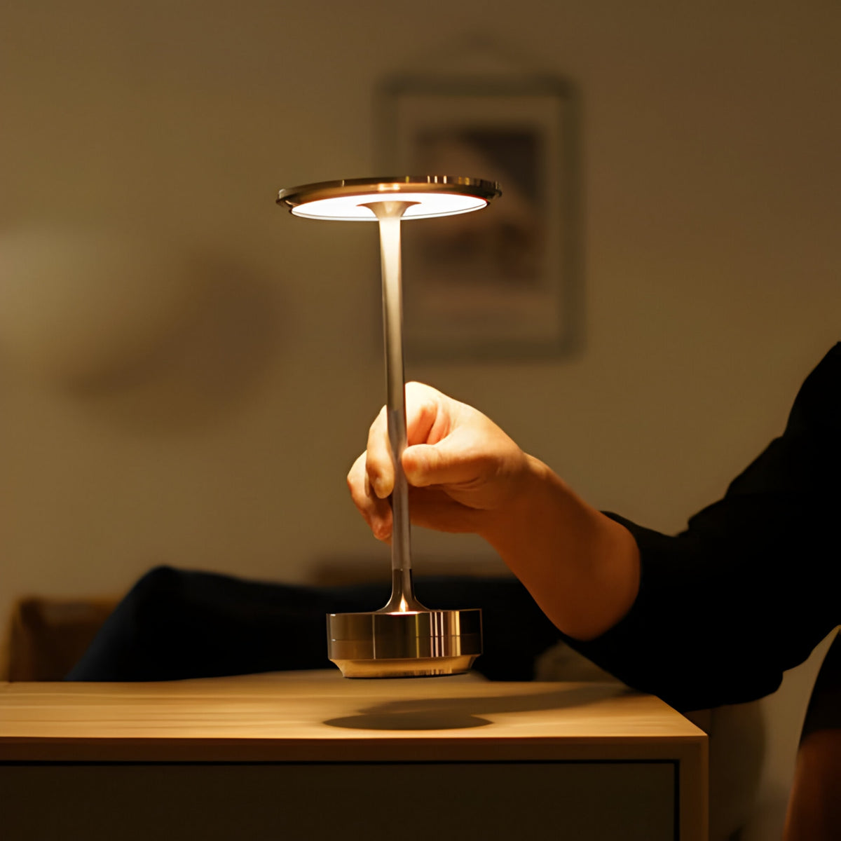 Cordless Metal Table Lamp with Touch Dimming and USB Rechargeable Battery