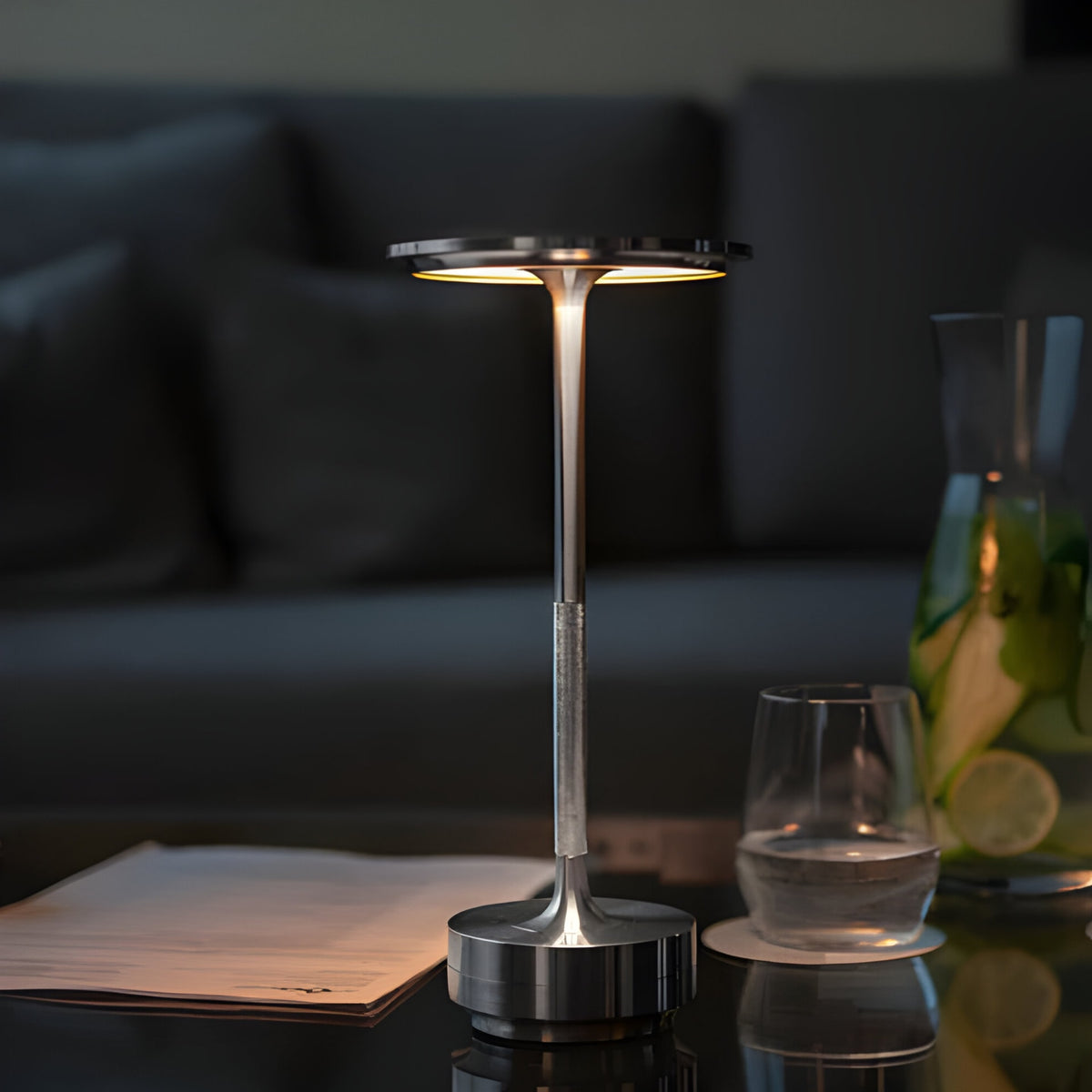 Cordless Metal Table Lamp with Touch Dimming and USB Rechargeable Battery