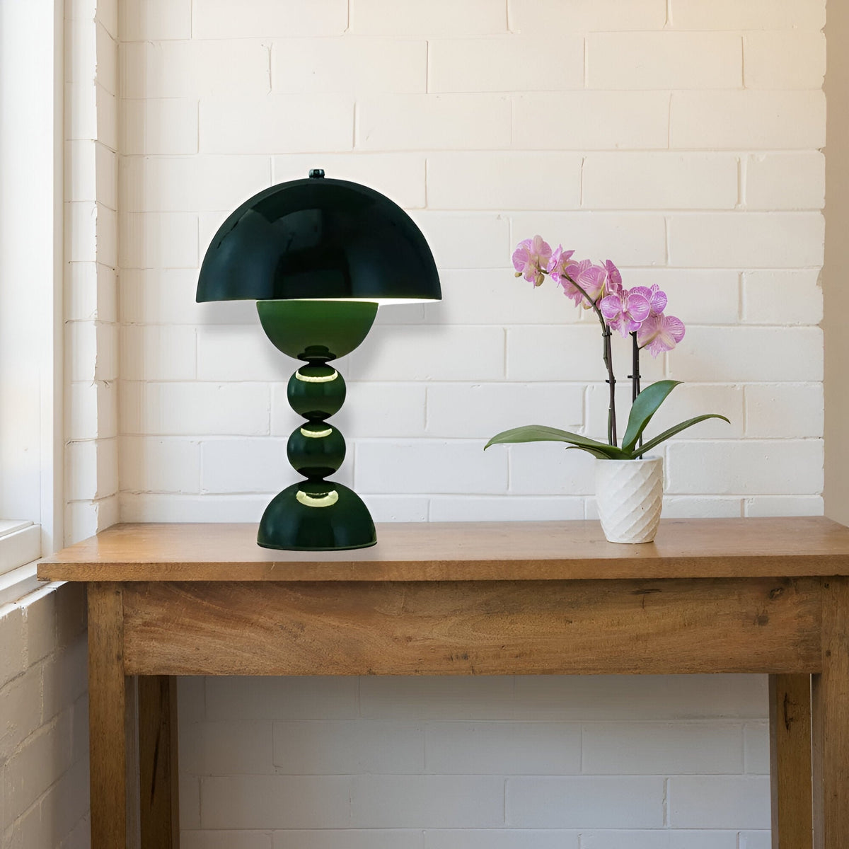 Cordless Mushroom Table Lamp with Stacked Sphere Base and USB Charging