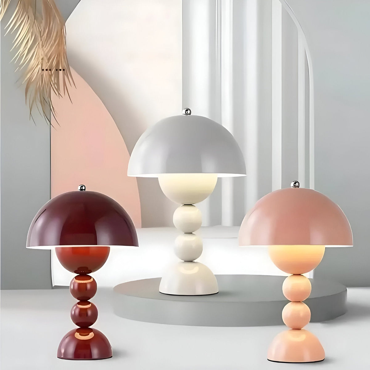Cordless Mushroom Table Lamp with Stacked Sphere Base and USB Charging