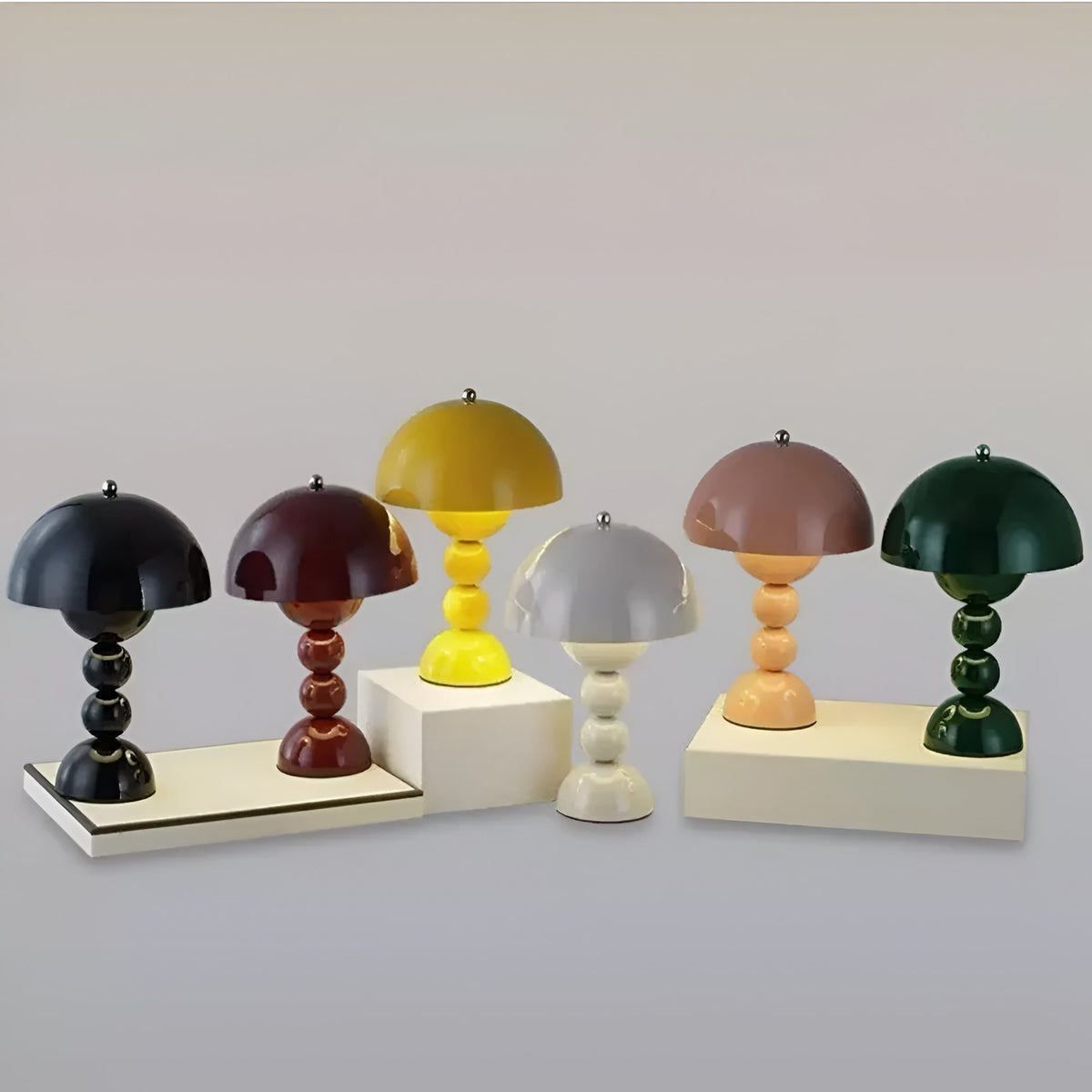 Cordless Mushroom Table Lamp with Stacked Sphere Base and USB Charging