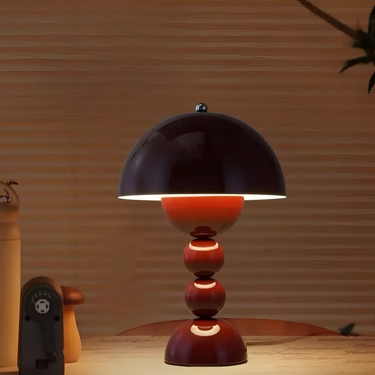 Cordless Mushroom Table Lamp with Stacked Sphere Base and USB Charging