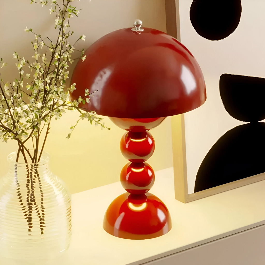 Cordless Mushroom Table Lamp with Stacked Sphere Base and USB Charging