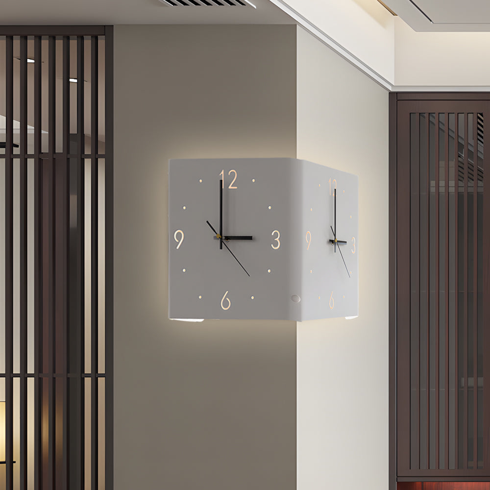 Corner Wall Clock Wall Sconce with Backlit LED Light