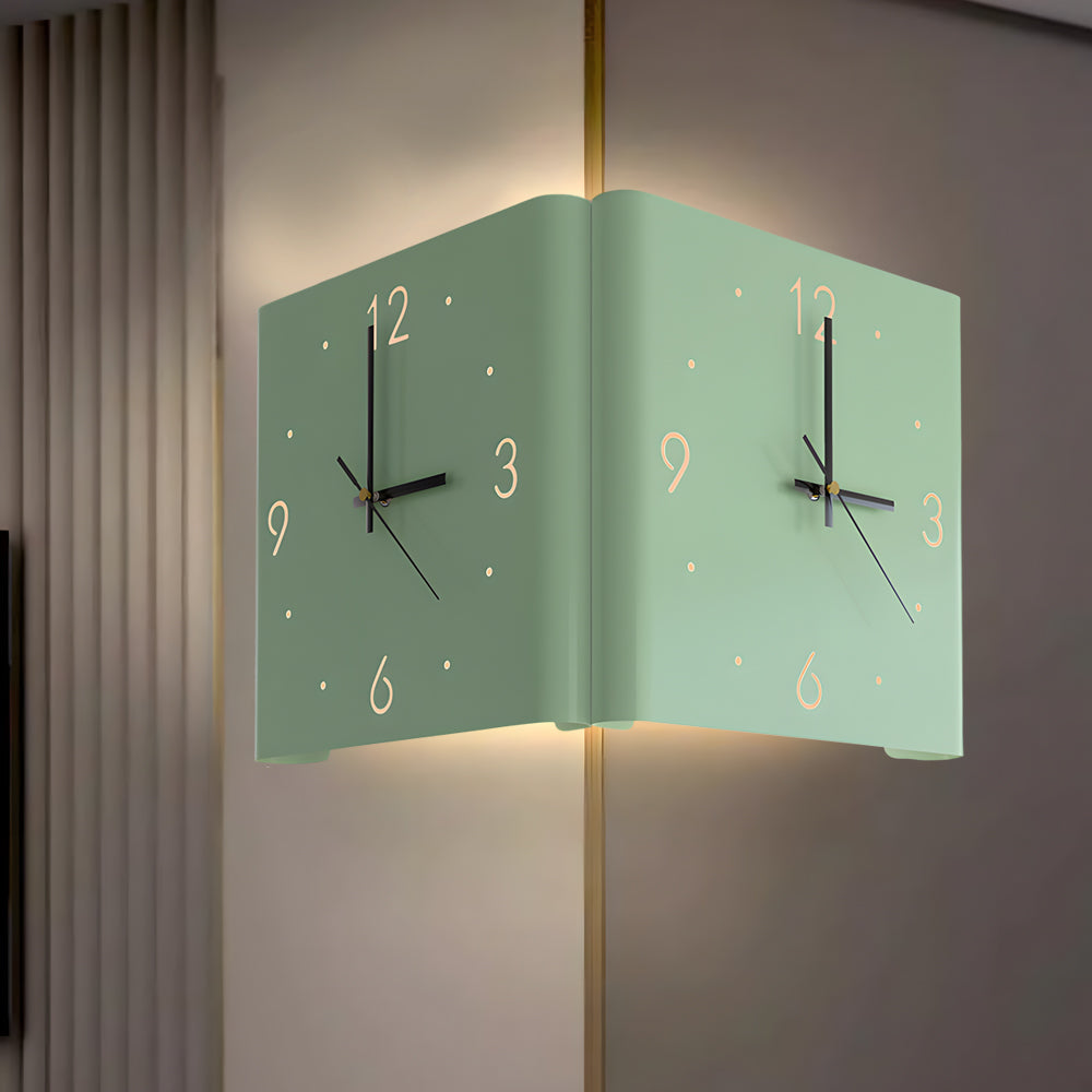 Corner Wall Clock Wall Sconce with Backlit LED Light