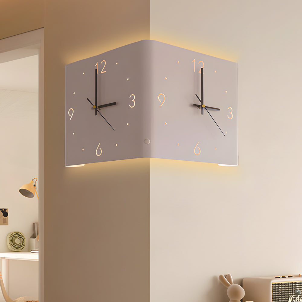 Corner Wall Clock Wall Sconce with Backlit LED Light