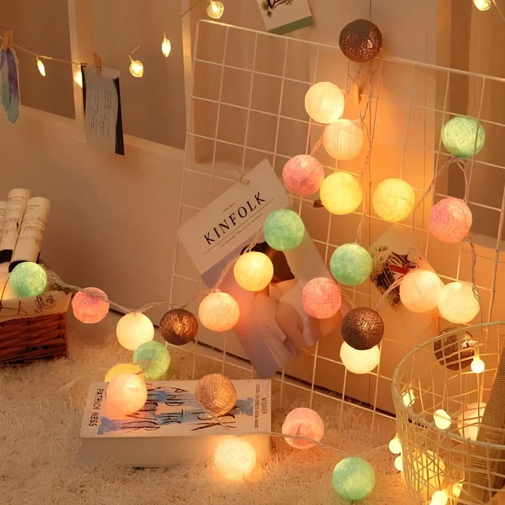 Cotton Ball String Lights with USB or Battery Power for Bedroom