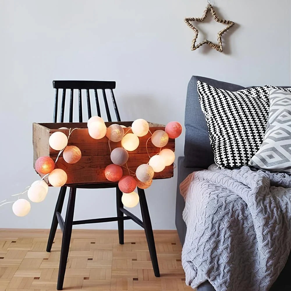 Cotton Ball String Lights with USB or Battery Power for Bedroom