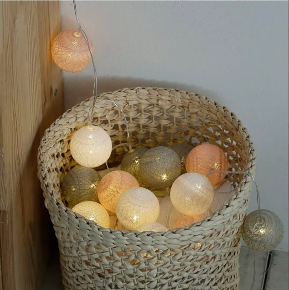 Cotton Ball String Lights with USB or Battery Power for Bedroom