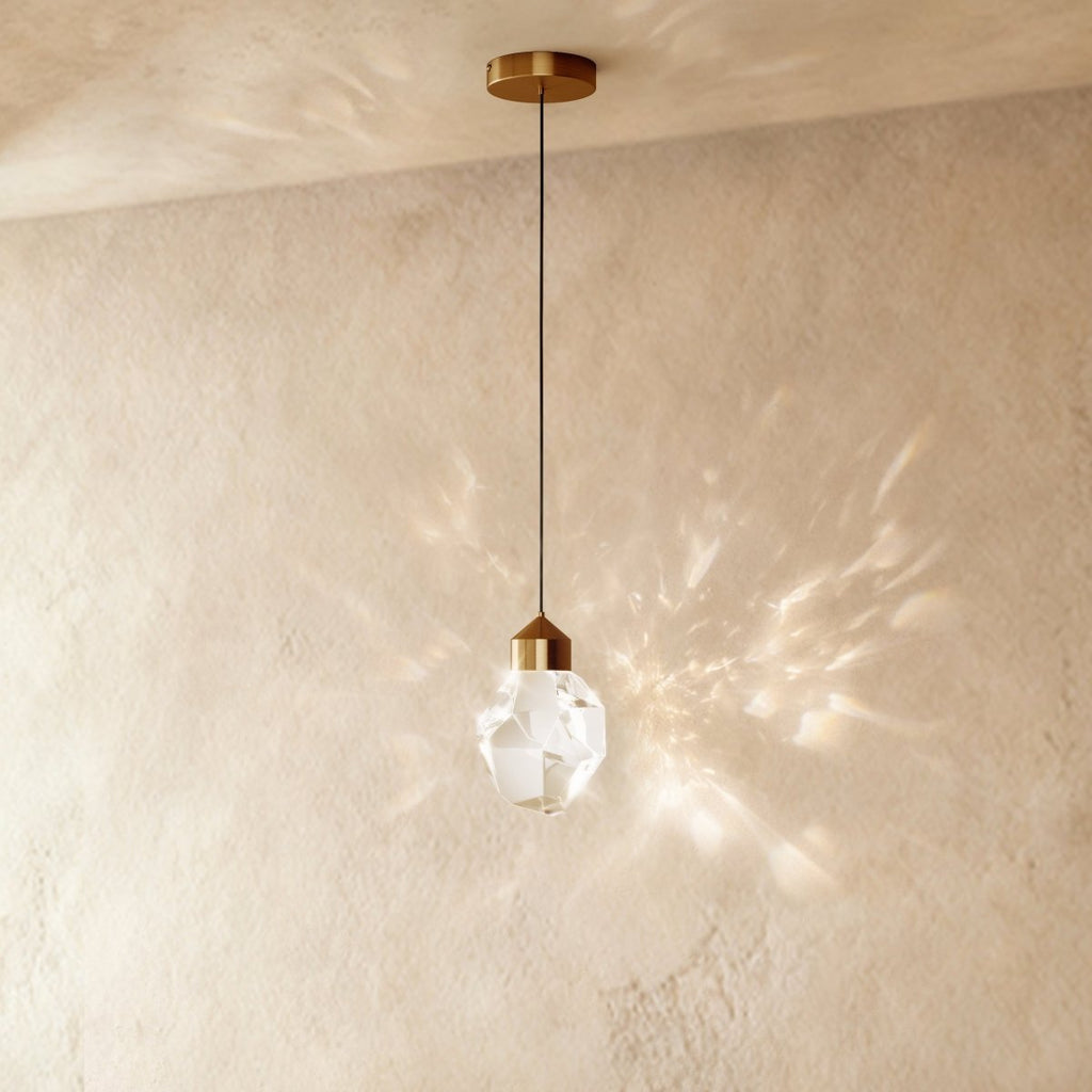 Faceted Crystal Pendant Light with Brass Canopy