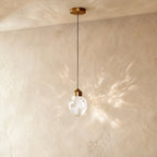 Faceted Crystal Pendant Light with Brass Canopy