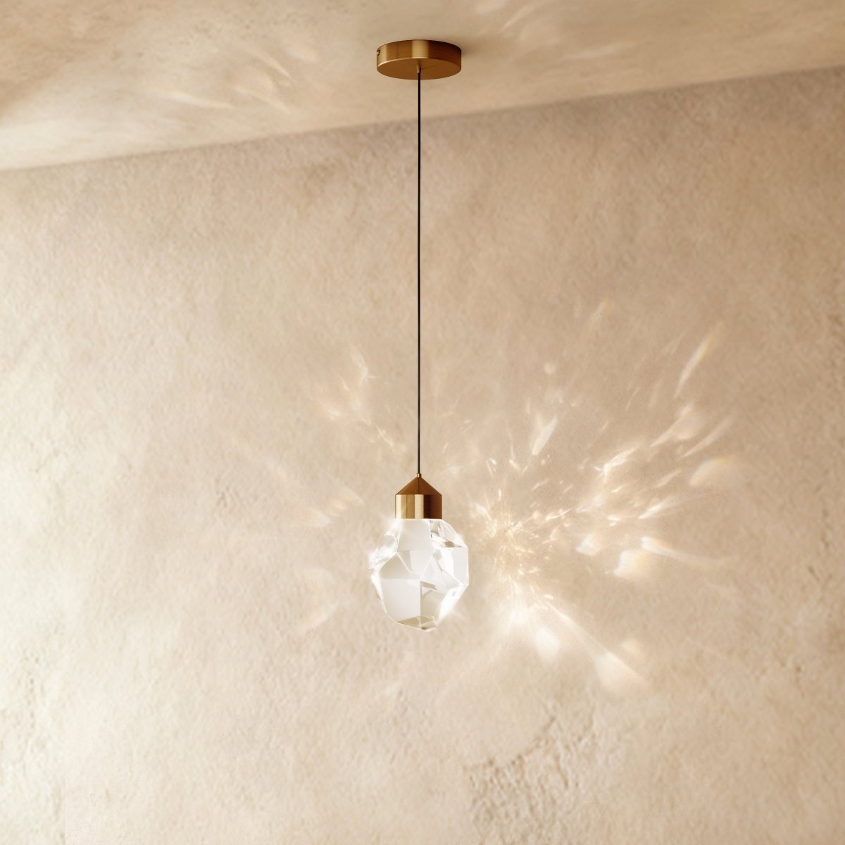 Faceted Crystal Pendant Light with Brass Canopy