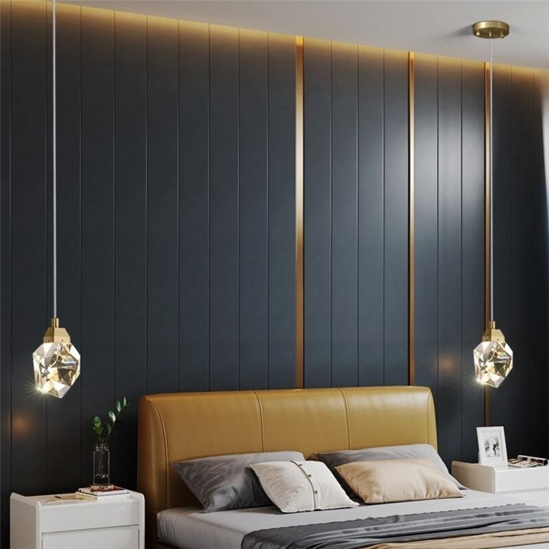 Faceted Crystal Pendant Light with Brass Canopy