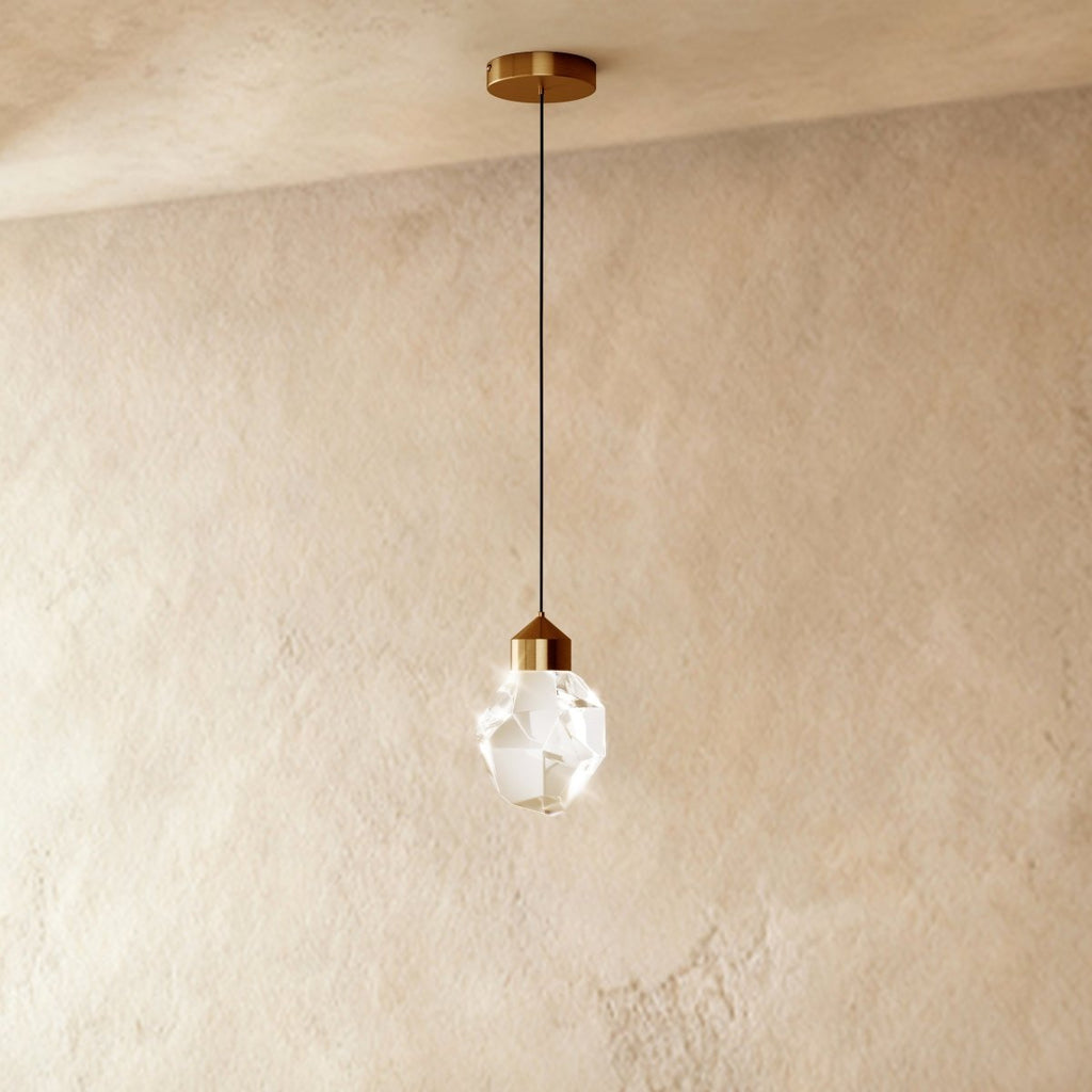 Faceted Crystal Pendant Light with Brass Canopy