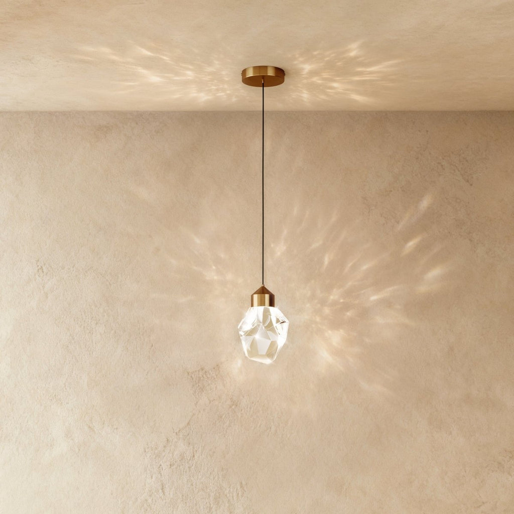 Faceted Crystal Pendant Light with Brass Canopy