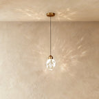 Faceted Crystal Pendant Light with Brass Canopy