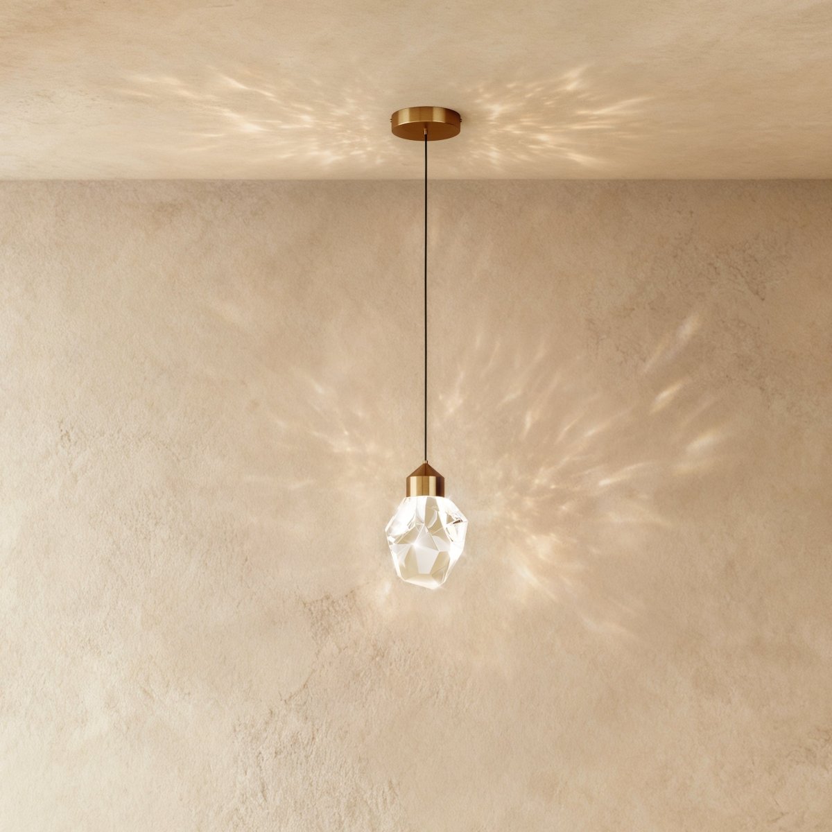 Faceted Crystal Pendant Light with Brass Canopy
