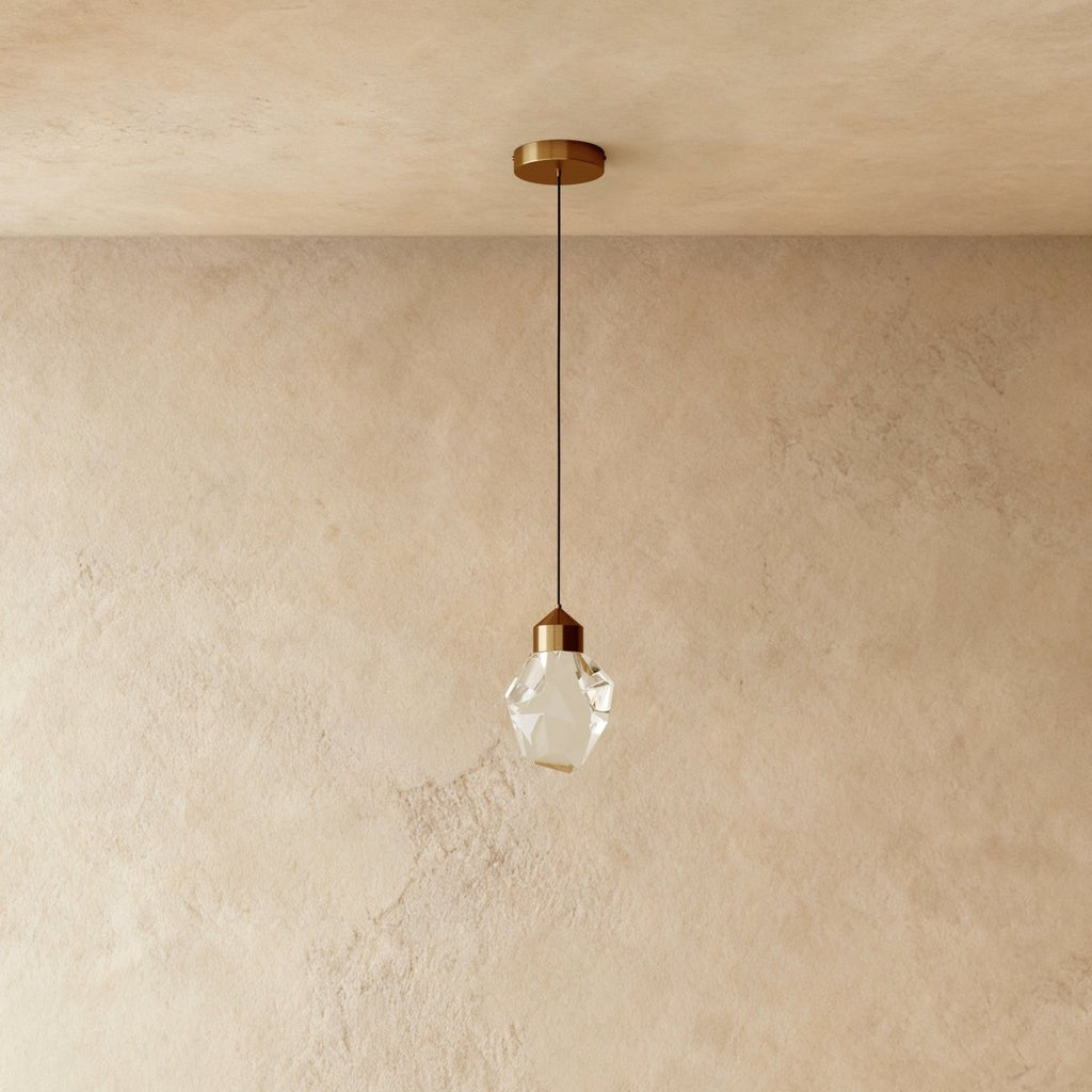 Faceted Crystal Pendant Light with Brass Canopy