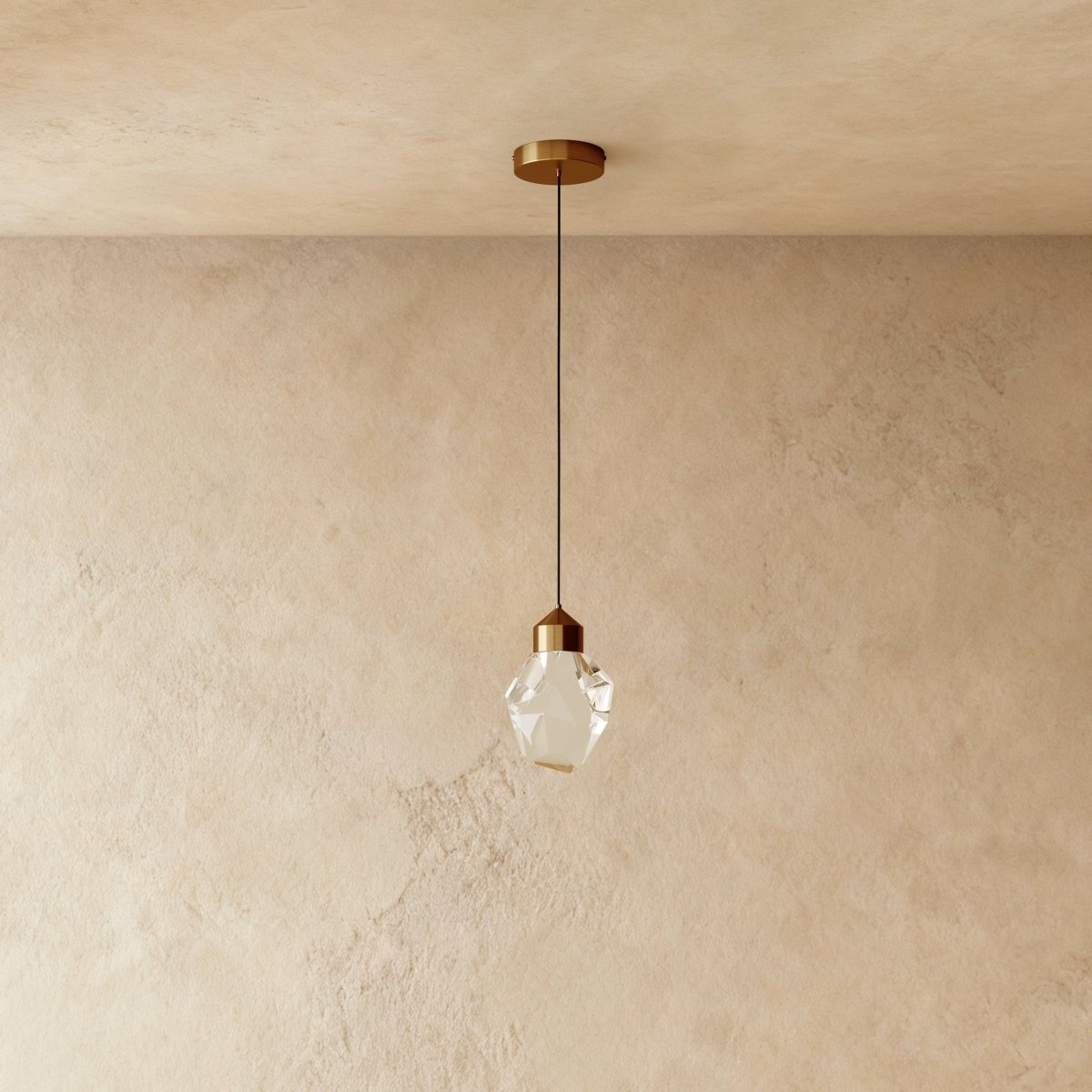 Faceted Crystal Pendant Light with Brass Canopy