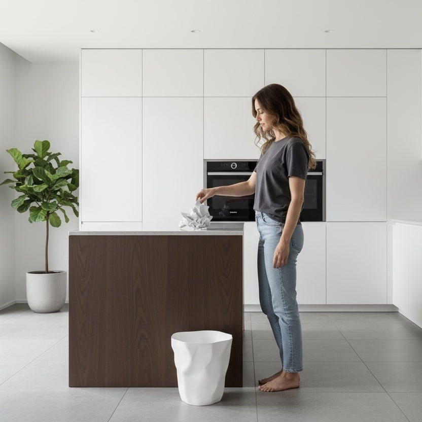 Crumpled Paper Design Waste Basket with Irregular Shape for Bathroom