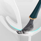 Silicone Toilet Brush with Wall Mounted Holder Flexible Flat Head Bathroom Cleaning Brush Set